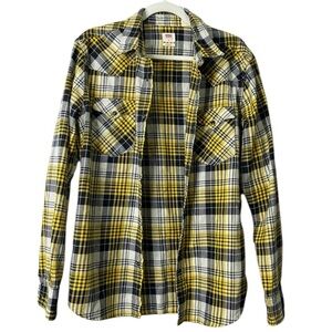 Levi’s Men’s Yellow & Black Plaid Flannel Button-Up Shirt (M)